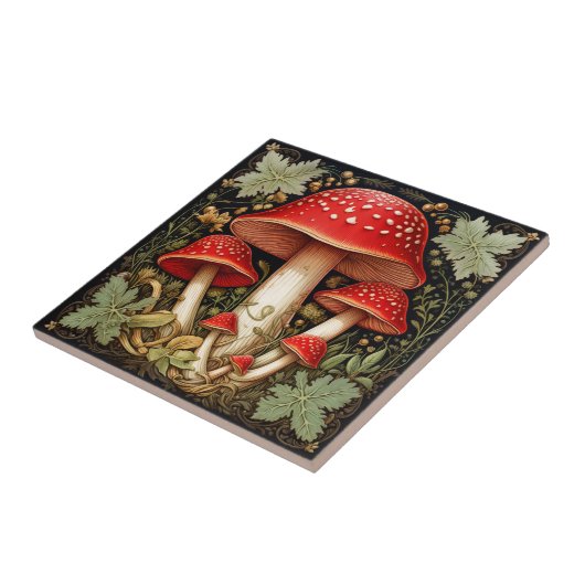 Botanisches Rotes Amanita Muskaria 3D-Effekt Pilz Fliese (Seite)