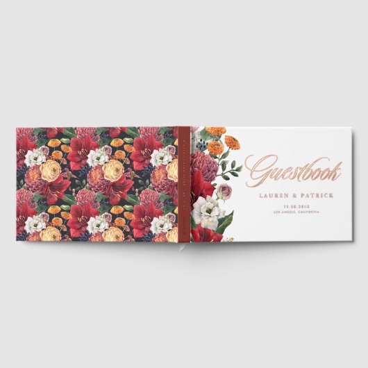 Botanisches Rotes Amaryllis und Florals Hochzeit i Gästebuch (Voll)