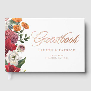 Botanisches Rotes Amaryllis und Florals Hochzeit i Gästebuch