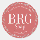 Botanisches Rotes Monogramm Vielen Dank für Ihren Runder Aufkleber (Vorderseite)