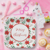 Botanisches rotes Poinsettias Wasserfarbenmuster Pappteller (Party)