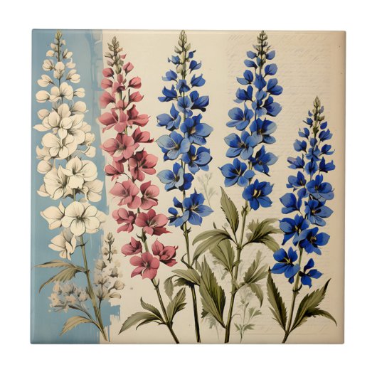 Botanisches Rustikales Delphinium Fliese (Vorderseite)