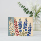Botanisches Rustikales Delphinium Postkarte (Stehend Vorderseite)