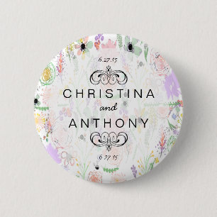 Botanisches Rustikales Wasserfarben Hochzeitsgesch Button