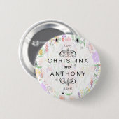 Botanisches Rustikales Wasserfarben Hochzeitsgesch Button (Vorne & Hinten)