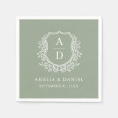 Botanisches Sage Green Wappen Wedding Monogram Serviette (Vorderseite)