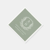 Botanisches Sage Green Wappen Wedding Monogram Serviette (Ecke)