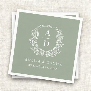 Botanisches Sage Green Wappen Wedding Monogram Serviette