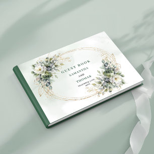 Botanisches Salbei Grün Wasserfarbe Hochzeitsgäste Gästebuch