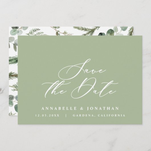 Botanisches Schriftzeichen für Wasserfarben, ohne  Save The Date (Vorne/Hinten)