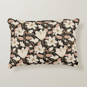 Botanisches Schwarz-Beige-Lily-Floral-Muster Dekokissen
