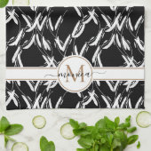 Botanisches Schwarz-Weiß-Blütengold Mit Monogramm Geschirrtuch (Gefaltet)