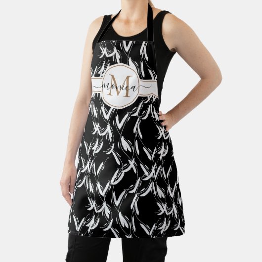 Botanisches Schwarz-Weiß-Blütengold Mit Monogramm Schürze (InSitu)