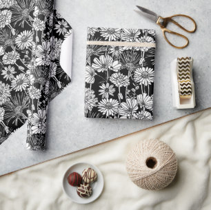 Botanisches Schwarz-Weiß-Gänseblümchen-Blumenkunst Geschenkpapier