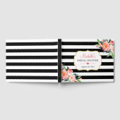Botanisches Schwarz-weißes Streifen-Brautparty Gästebuch (Voll)