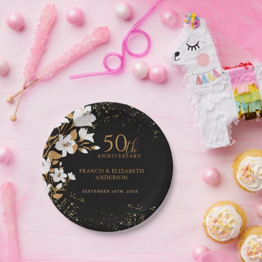 Botanisches Schwarzes Gold 50. Hochzeitstag Pappteller (Party)