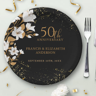 Botanisches Schwarzes Gold 50. Hochzeitstag Pappteller
