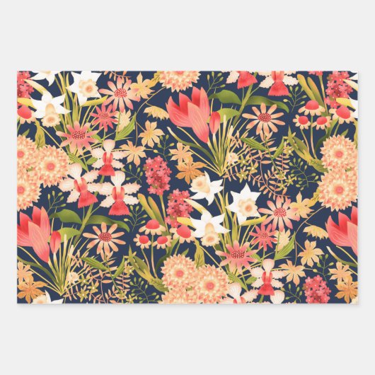 Botanisches schwarzes Umschlagpapier - flaches Set Geschenkpapier Set (Vorderseite 3)