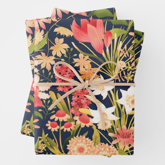 Botanisches schwarzes Umschlagpapier - flaches Set Geschenkpapier Set (Beispiel)