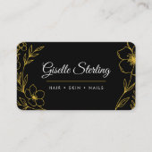 Botanisches Schwarzgold-Blumenmuster Visitenkarte (Vorderseite)