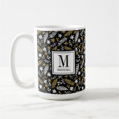 Botanisches Schwarzgold-Monogramm-Feiertagsname Kaffeetasse (Links)