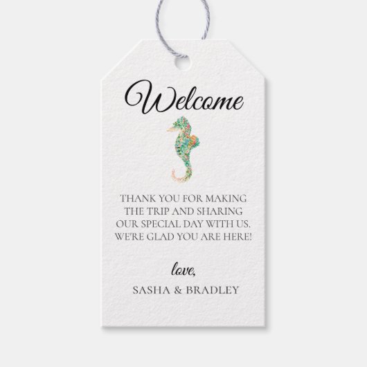 Botanisches Seepferd Hochzeitsnahrung Geschenkanhänger (Vorderseite)