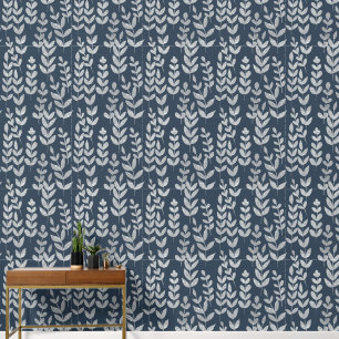Botanisches Silber Blätter Vines Navy Blue Wall Tapete