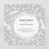 Botanisches Silbergrau-Muster-Brautparty Einladung (Vorne/Hinten)