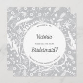 Botanisches Silbergrau-Muster ist meine Bridesmaid Einladung (Vorne/Hinten)
