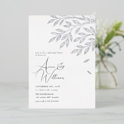 Botanisches Silver Leaf Probe Abendessen Folieneinladung (Stehend vorne)