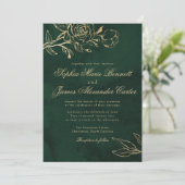 Botanisches Smaragd- und Goldelegantes Hochzeit Einladung (Stehend Vorderseite)