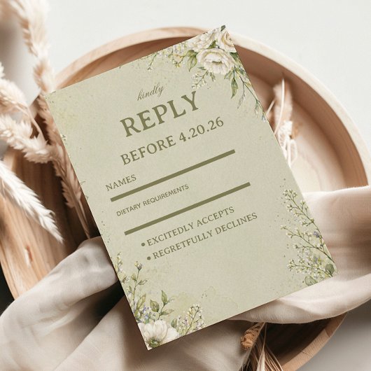 Botanisches Soft Sage RSVP Karte