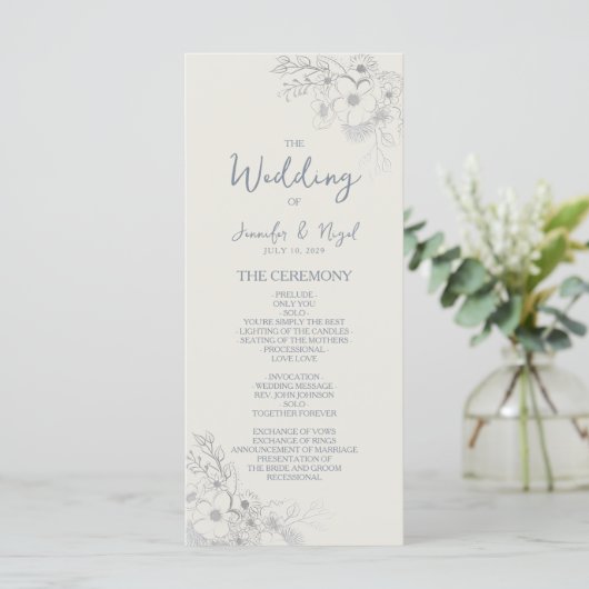 Botanisches Staubblau-Hochzeitsprogramm Programm (Stehend Vorderseite)