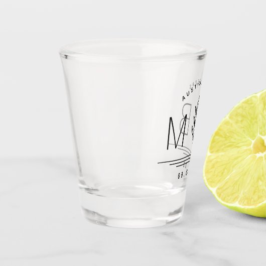 Botanisches Stem-Hochzeitmonogramm Schnapsglas (Links)