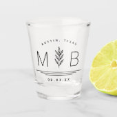 Botanisches Stem-Hochzeitmonogramm Schnapsglas (Vorderseite)