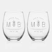 Botanisches Stem-Hochzeitmonogramm Weinglas Ohne Stiel (Vorderseite)