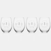 Botanisches Stem-Hochzeitmonogramm Weinglas Ohne Stiel (Vorderseite)