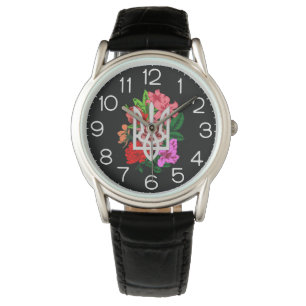 Botanisches Stillleben und ukrainischer Dreizack t Armbanduhr