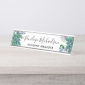 Botanisches Sukkulent mit Blütenblättern, Name und Schreibtischnamensplakette (Vorderseite )