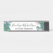 Botanisches Sukkulent mit Blütenblättern, Name und Schreibtischnamensplakette (Vorderseite )