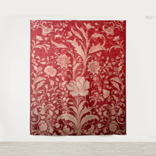 Botanisches Tapisserie - Goldene Blüte auf Rot Wandteppich