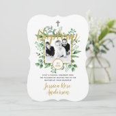 Botanisches Taufen FOTO Einladungen Junge oder Mäd (Stehend Vorderseite)