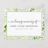 Botanisches Teilen einer Gedächtnisbeerdigungskart Postkarte (Rückseite)