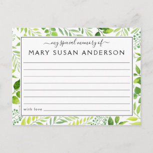 Botanisches Teilen einer Gedächtnisbeerdigungskart Postkarte