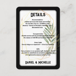 Botanisches Thema der modernen schwarzen Goldhochz Begleitkarte