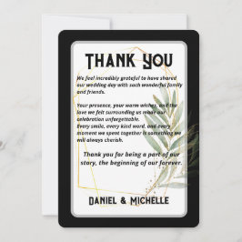 Botanisches Thema der modernen schwarzen Goldhochz Dankeskarte