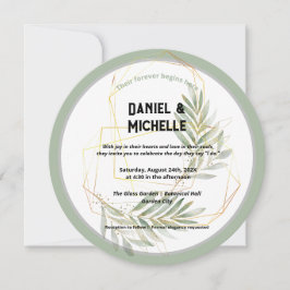 Botanisches Thema der modernen schwarzen Goldhochz Einladung