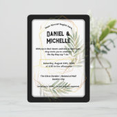 Botanisches Thema der modernen schwarzen Goldhochz Einladung (Stehend Vorderseite)