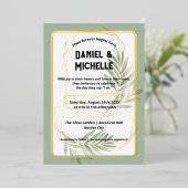 Botanisches Thema der modernen schwarzen Goldhochz Folieneinladung (Stehend vorne)