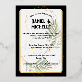 Botanisches Thema der modernen schwarzen Goldhochz Folieneinladung